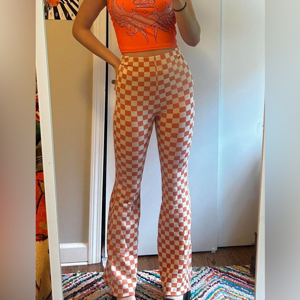 Checkered High-Waist Pants